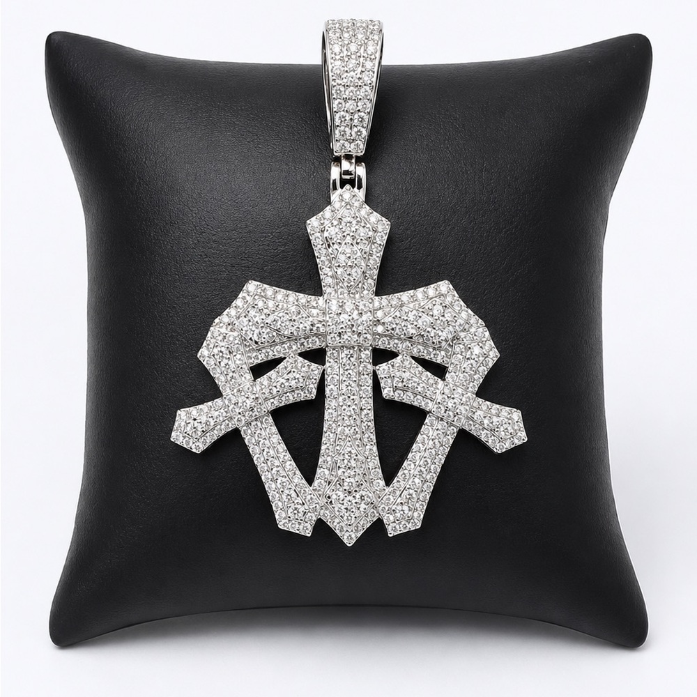 925 Sterling Silver 3.40CT ICED OUT MOISSANITE Triple Cross Men’s Pendant
